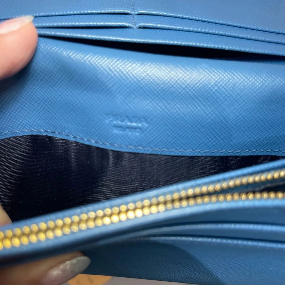 PRADA Blue Bow Saffiano Leather Wallet - Picture 11 of 17